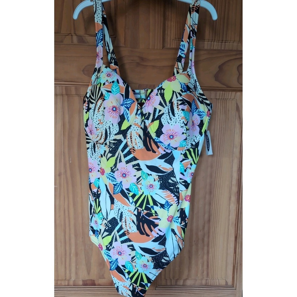 Old Navy One Piece Swimsuit Womens 1X Plus Floral Tropical Bra Top 699831 NWT